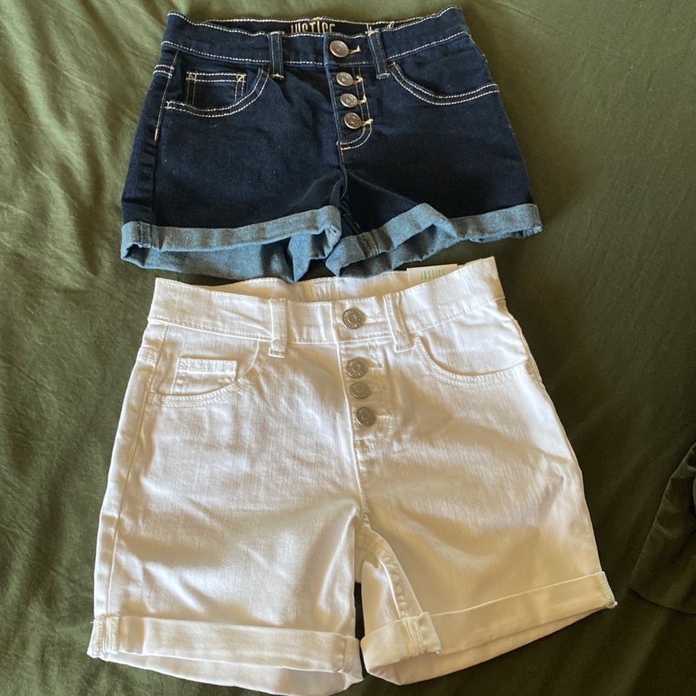 Never worn, cute girls Justice jean shorts.
